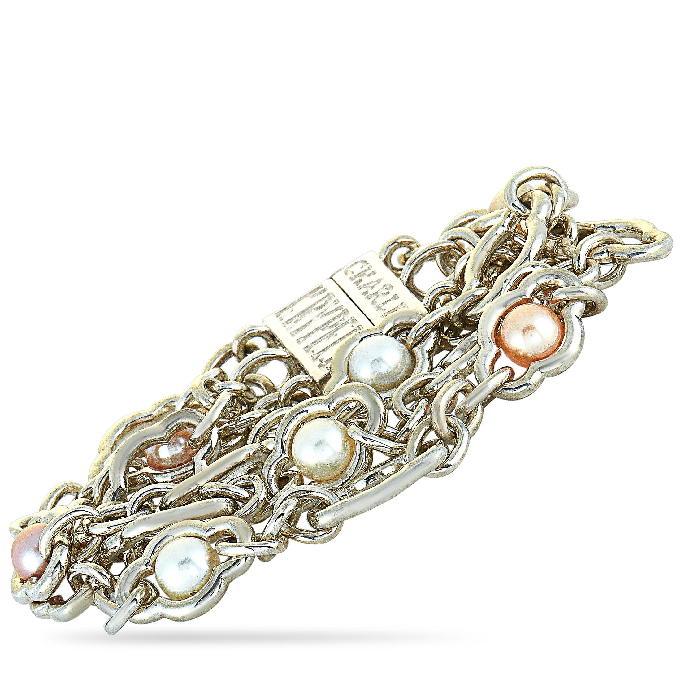 Women's Charles Krypell White Gold and Silver Pearl Multi-Row Chain Bracelet