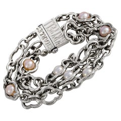 Charles Krypell White Gold and Silver Pearl Multi-Row Chain Bracelet