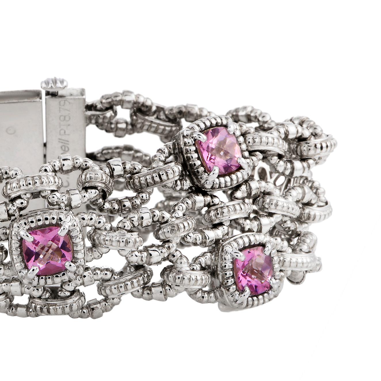 Women's Charles Krypell White Gold and Silver Pink Tourmaline Multi-Row Chain Bracelet