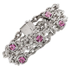 Charles Krypell White Gold and Silver Pink Tourmaline Multi-Row Chain Bracelet