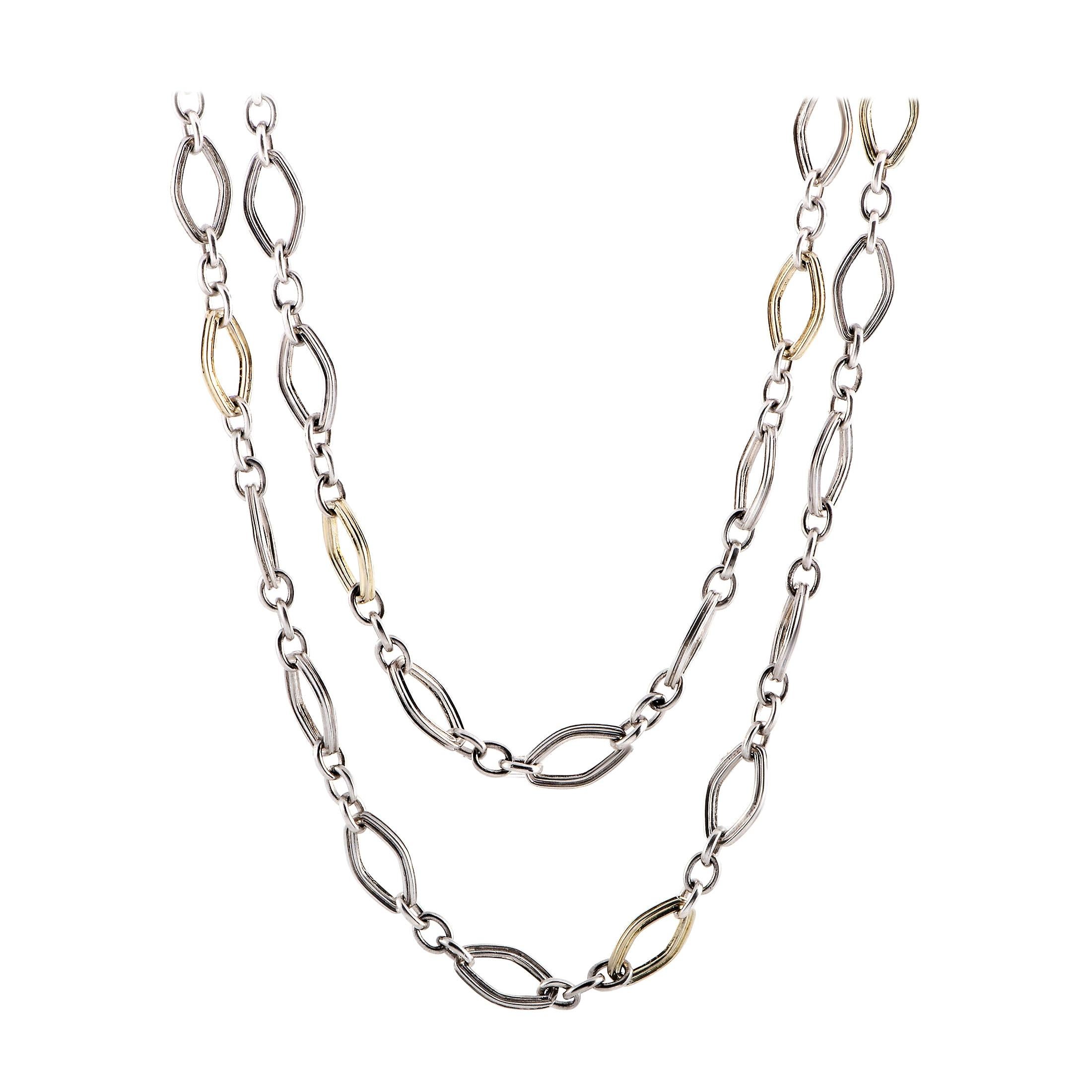 Charles Krypell Yellow Gold and Silver Long Chain Necklace
