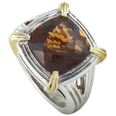 Charles Krypell Yellow Gold and Silver Smoky Quartz Ring