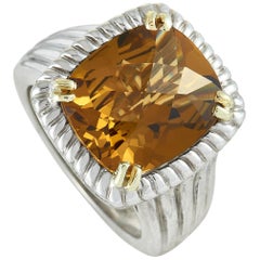 Charles Krypell Yellow Gold and Silver Smoky Quartz Ring