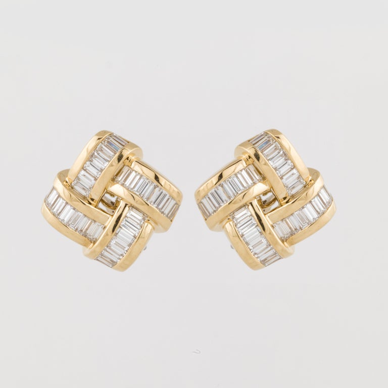 Charles Krypell Baguette Diamond Earrings in 18K Yellow Gold For Sale ...