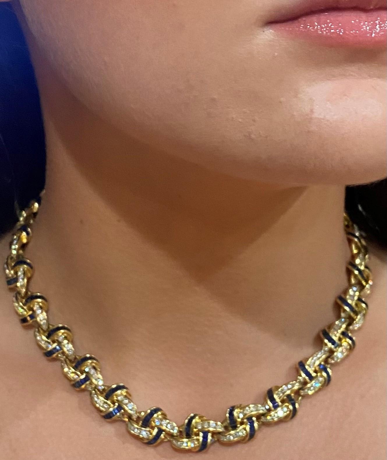 Charles Krypell 18K Yellow Gold Sapphire and Diamond Necklace. 
This is a magnificent Sapphire and Diamond Necklace by Charles Krypell.  Krypell's design approach stems from three decades of creating timeless jewelry for the sophisticated collector.
