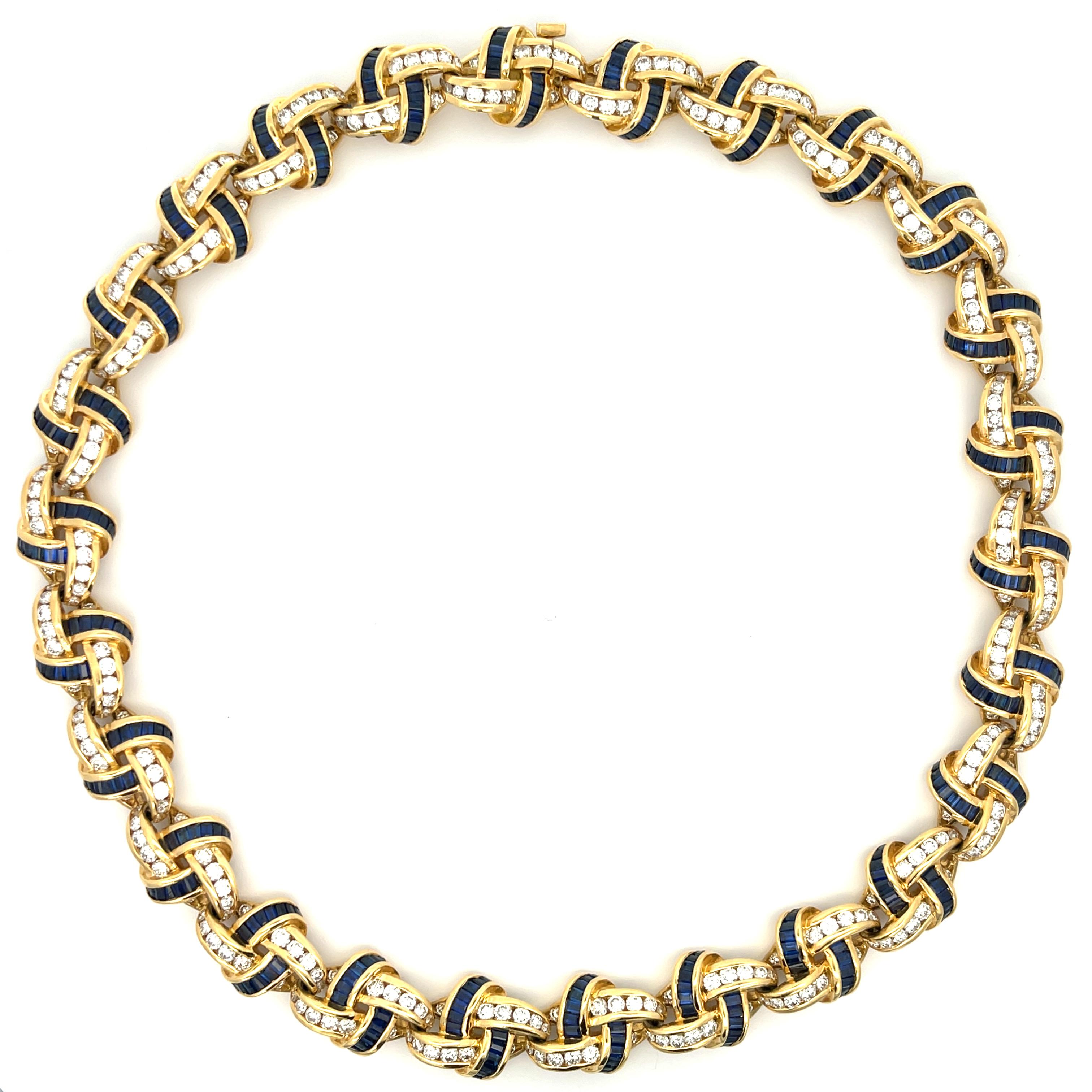 Brilliant Cut Charles Krypell Yellow Gold Sapphire Diamond Necklace