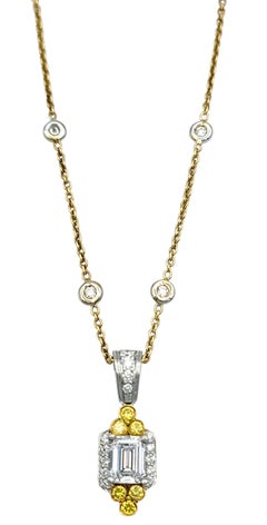 Charles Krypell Collar Colgante Estación Diamante Amarillo y Blanco 18K y Platino