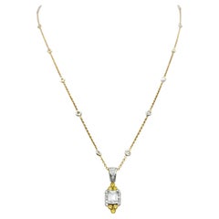 Charles Krypell Yellow 
White Diamond Station Pendant Necklace 18K and Platinum