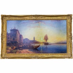 Antique European Port At Sunrise