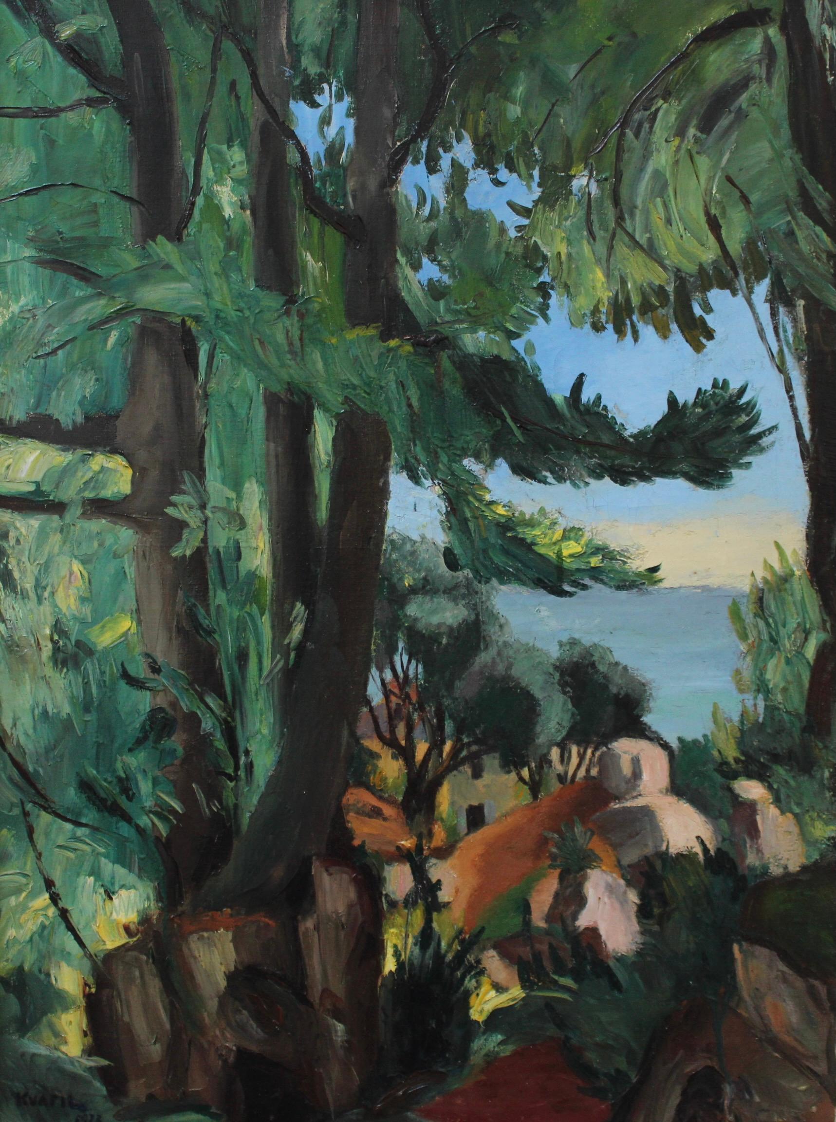 Landscape Painting Charles Kvapil - Bois de châtaignier corsicans