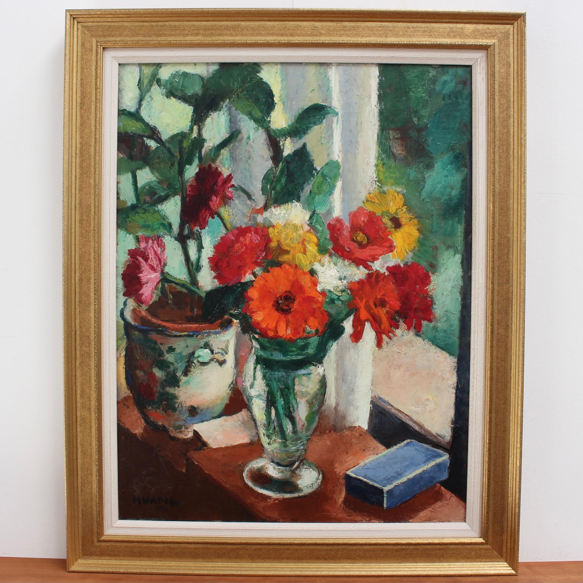 Flowers in the Window - Painting by Charles Kvapil