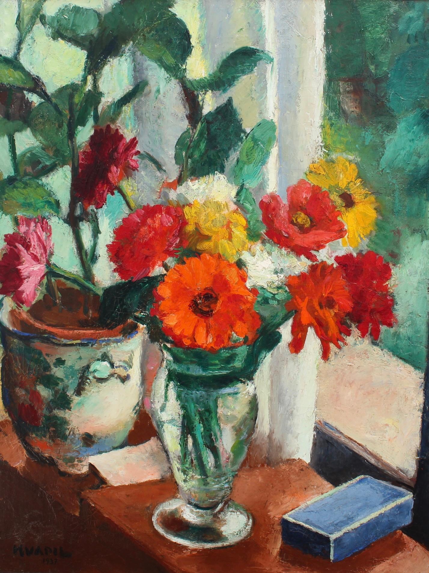 Charles Kvapil Still-Life Painting - Flowers in the Window