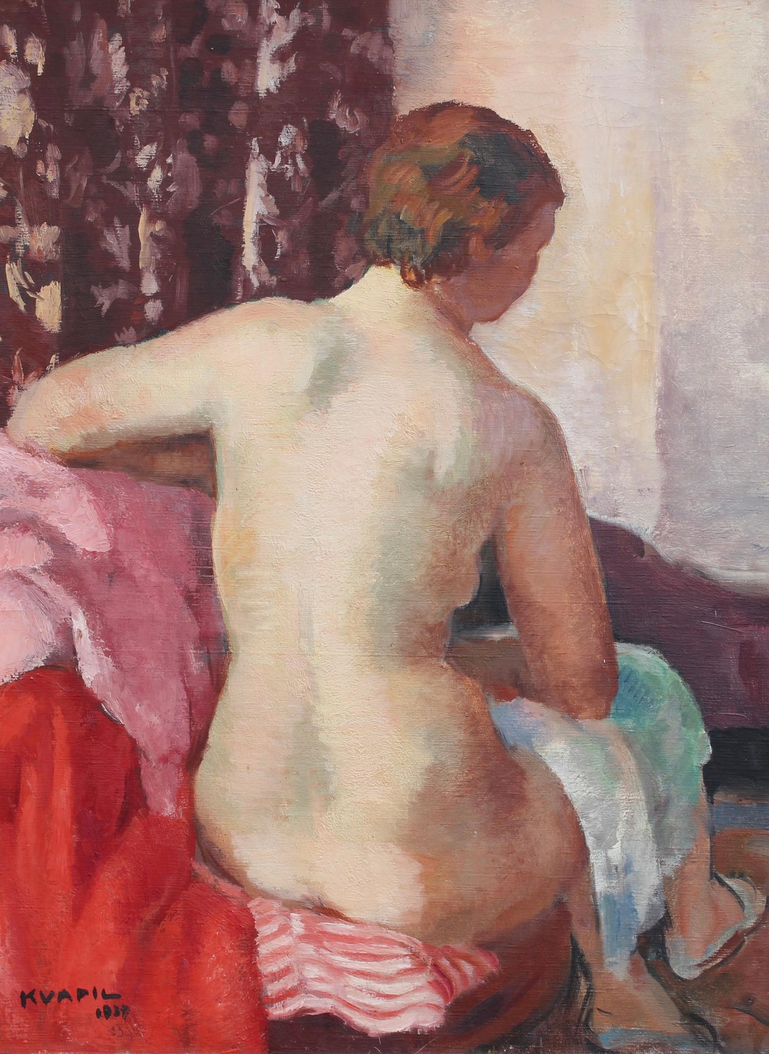 Nude Viewed from the Back - Painting by Charles Kvapil