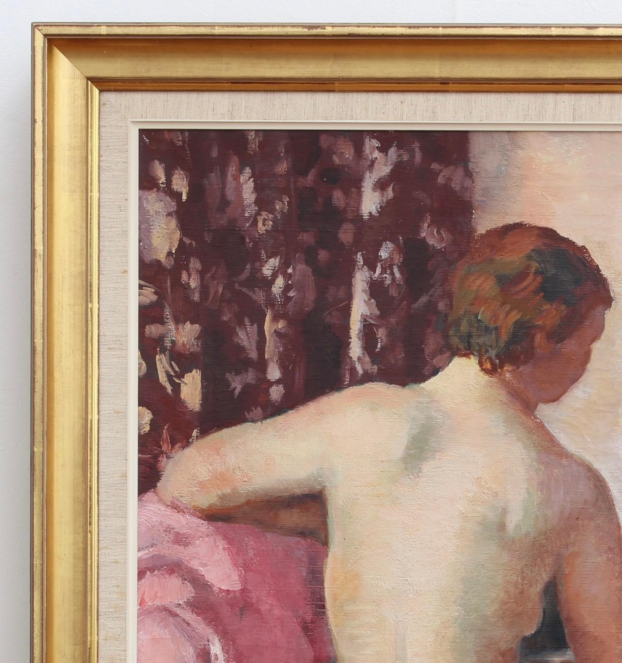 Nude Viewed from the Back - Beige Portrait Painting by Charles Kvapil