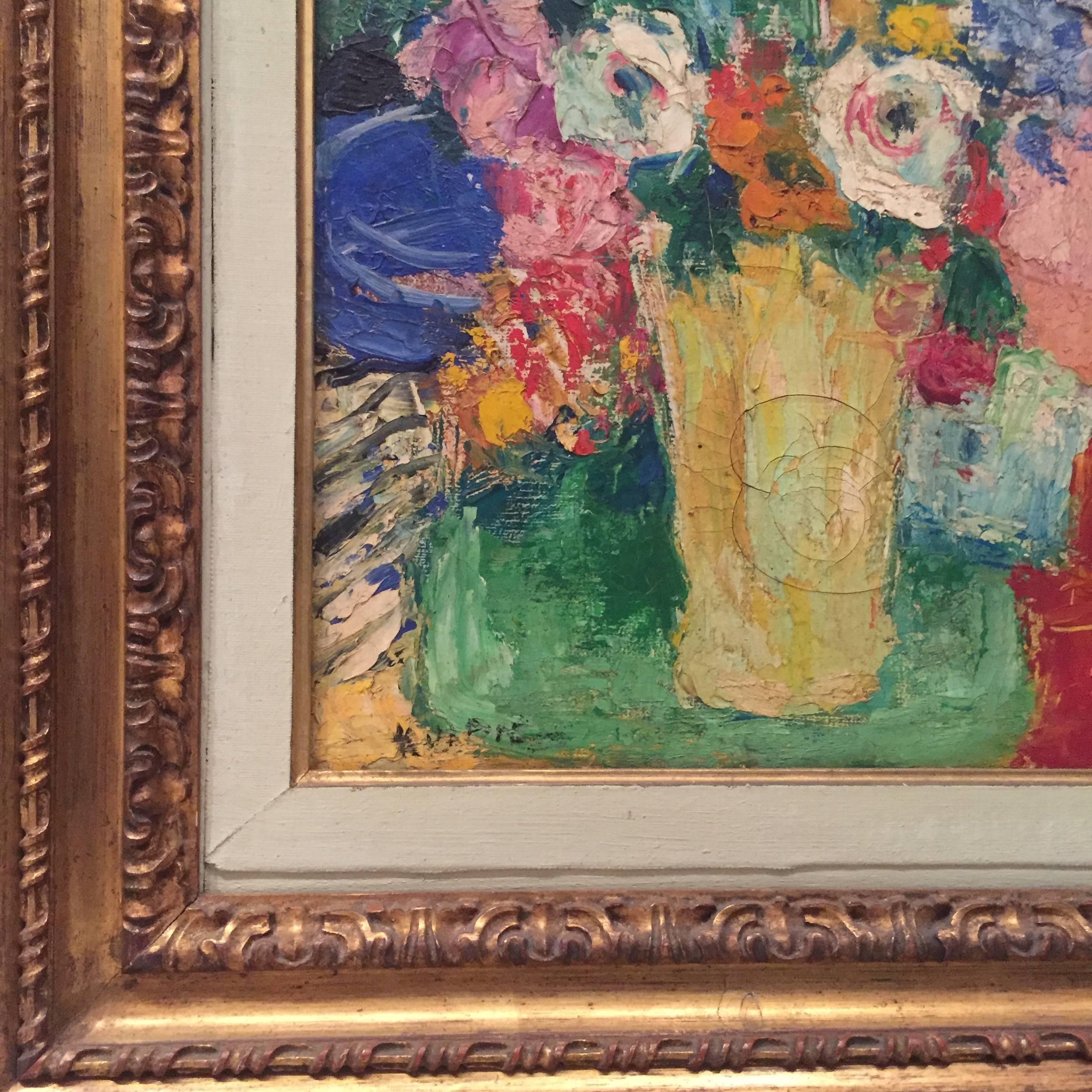 Portrait by Charles Kvapil 'Girl with Flowers' Oil Canvas Fauvism French For Sale 13