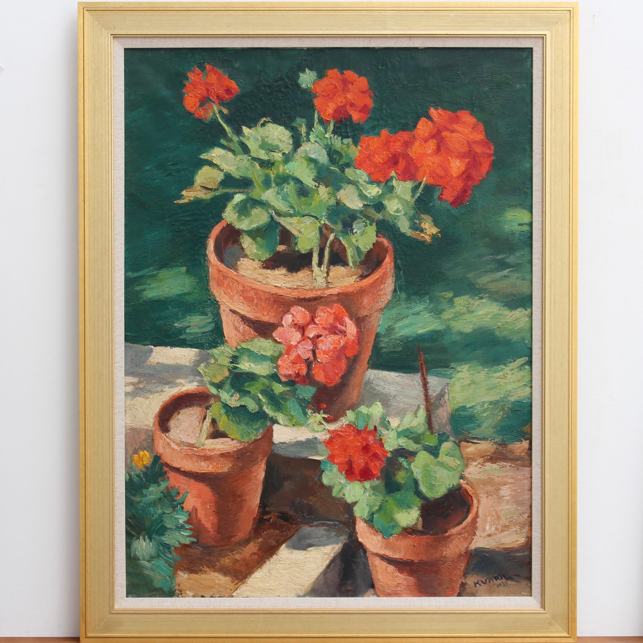 Potted Flowers - Painting by Charles Kvapil