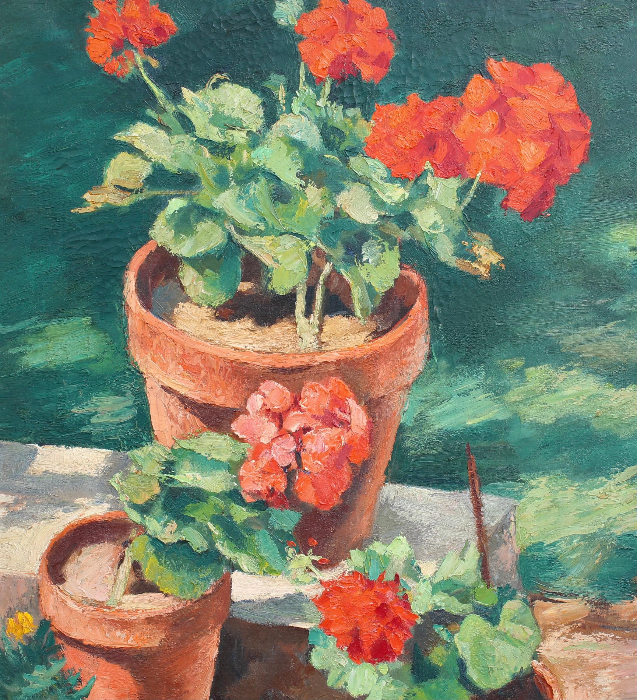red potted flowers