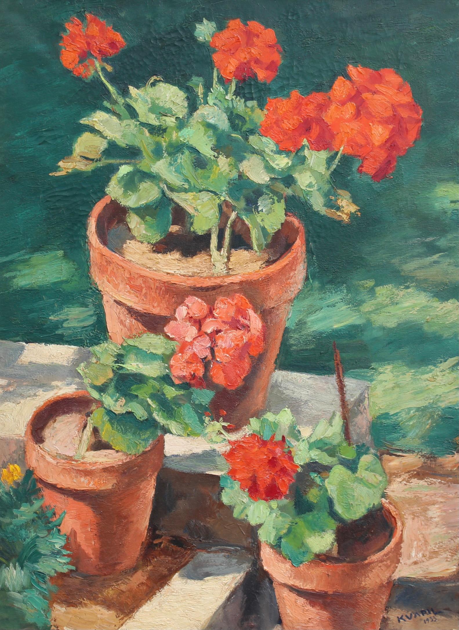 Figurative Painting Charles Kvapil - Fleurs en pot