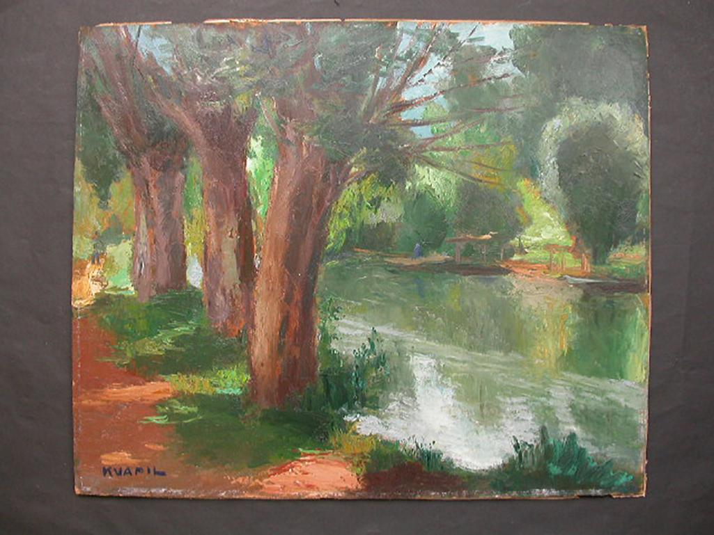Vue de la rivière - École impressionniste française de Paris - Painting de Charles Kvapil