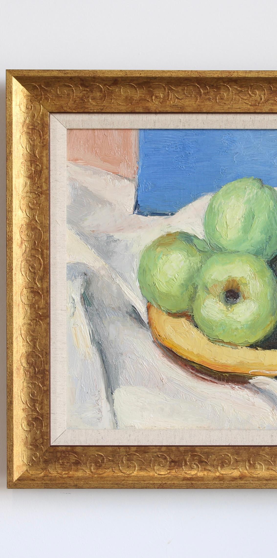 Nature morte aux pommes et à la banane - Marron Still-Life Painting par Charles Kvapil