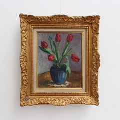 Vase with Bouquet of Red Tulips