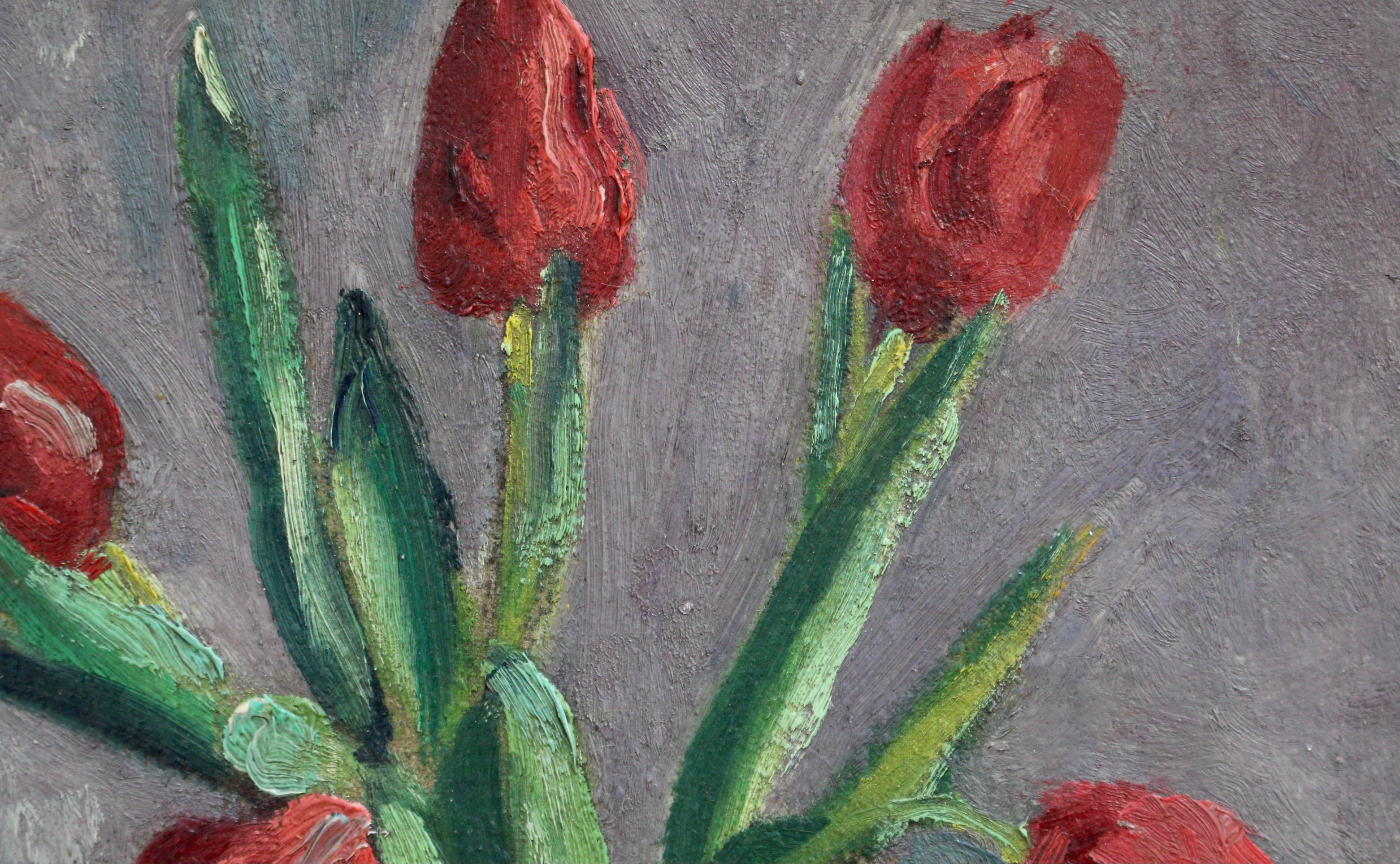'Vase with Bouquet of Red Tulips', oil on canvas, by Charles Kvapil (circa 1930s). Who doesn't love tulips as a sign of spring, rebirth and hope? The artist did. Placed in a blue vase, tulips inspire one to action, to the outdoors and to the