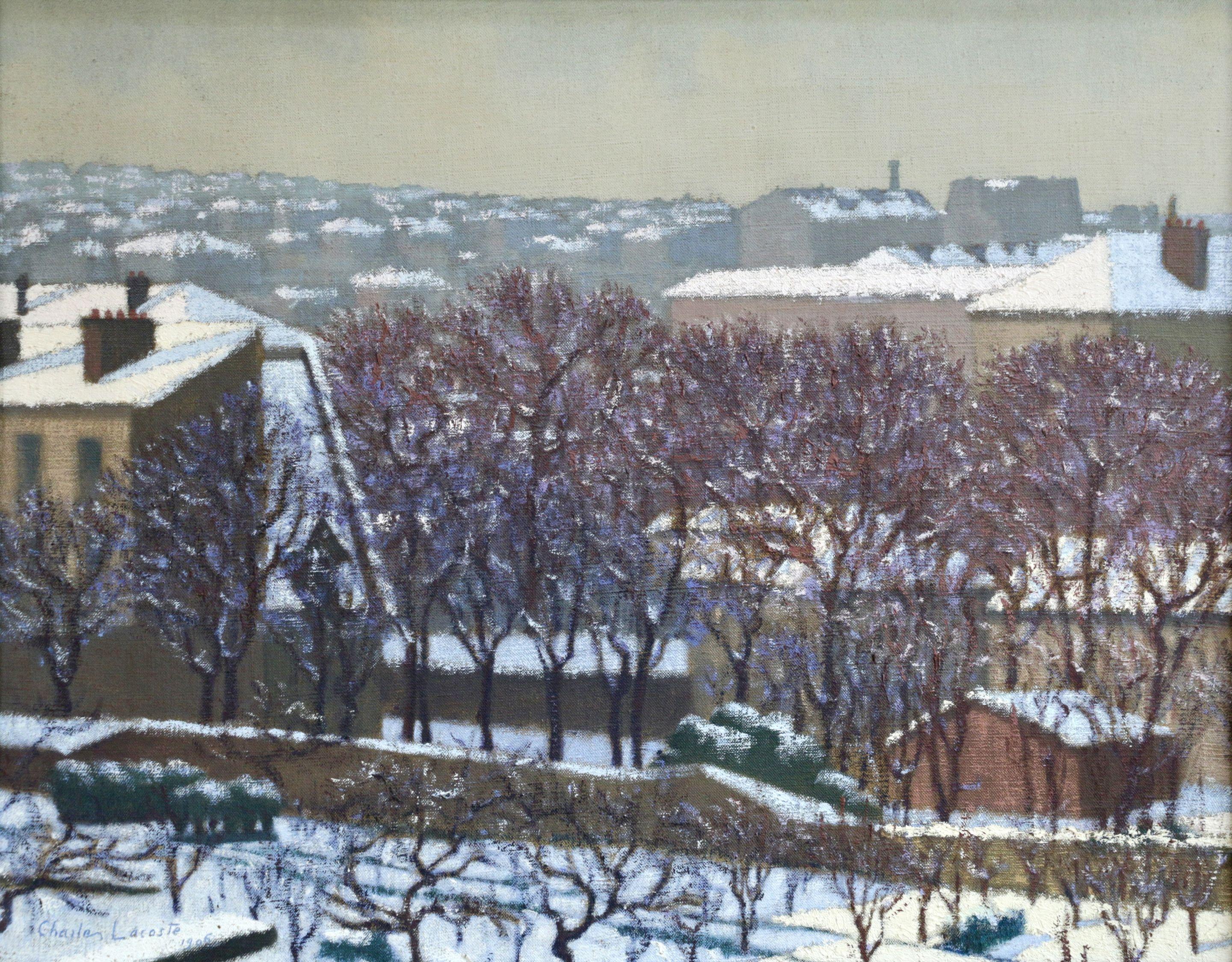 La Neige - Impressionist Oil, Snowy Winter Landscape by Charles Lacoste