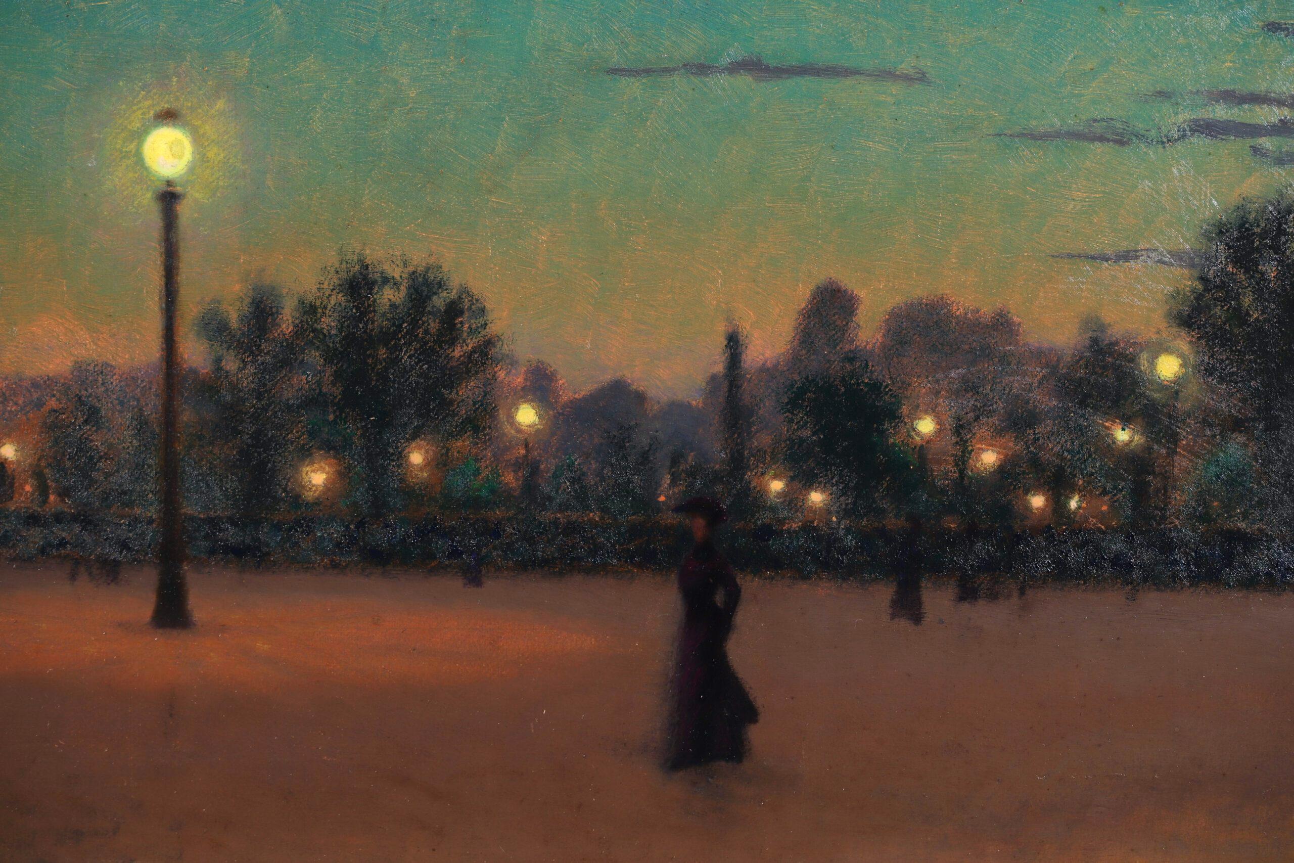 Nocturne - Impressionist Figure in Landscape Oil Painting by Charles Lacoste For Sale 6