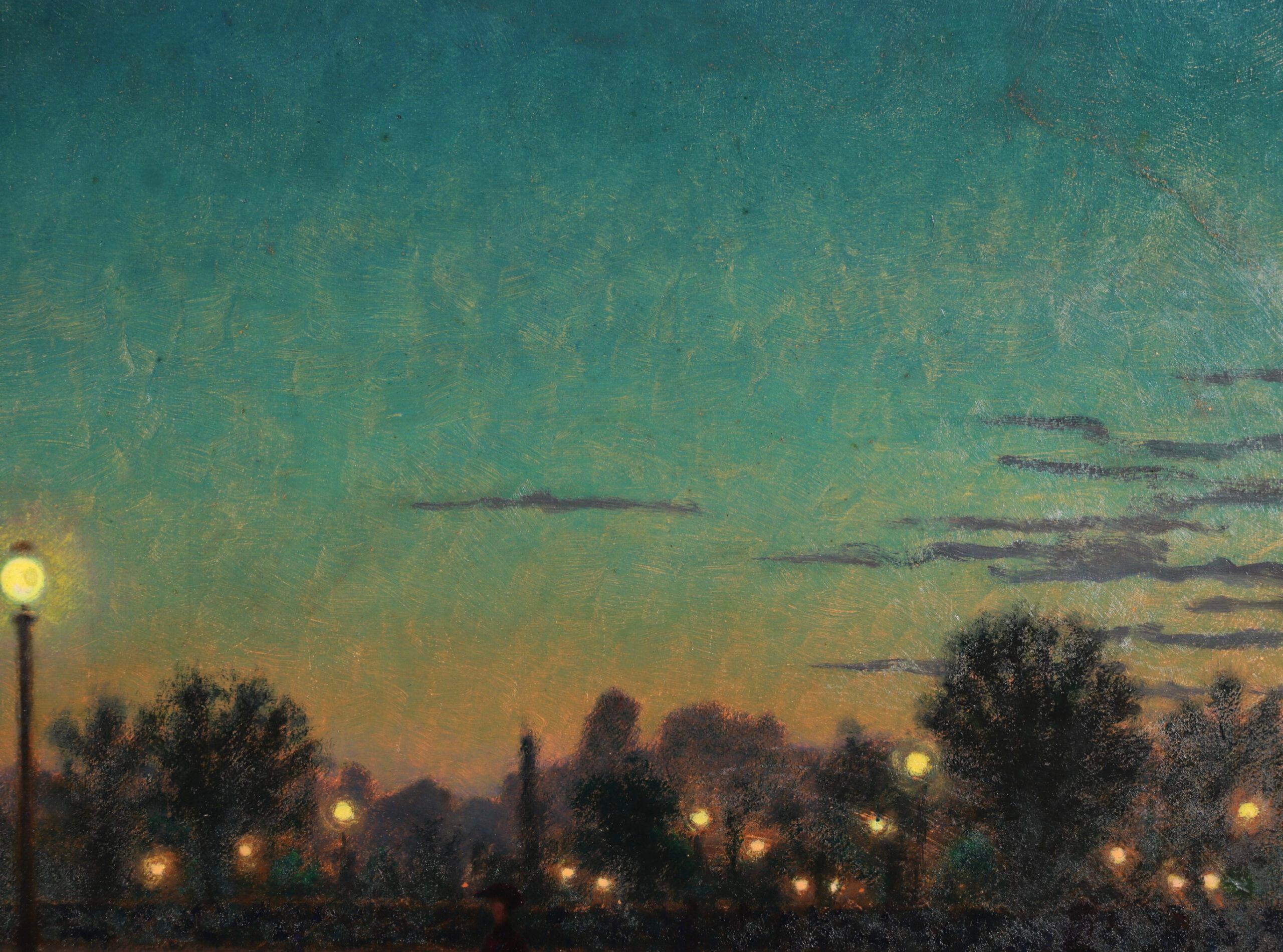 Nocturne - Figure impressionniste dans un paysage peint à l'huile de Charles Lacoste en vente 1