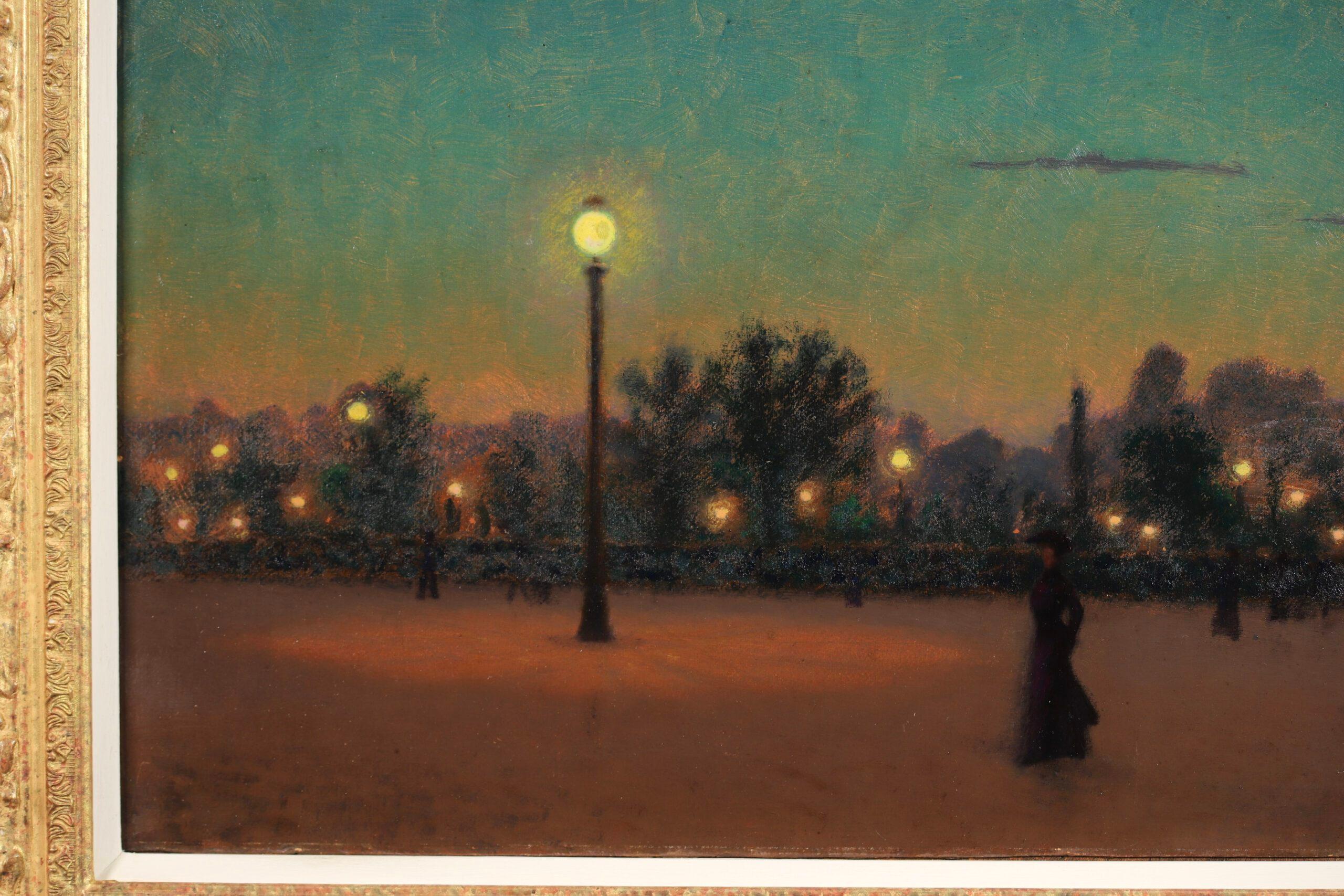 Nocturne - Figure impressionniste dans un paysage peint à l'huile de Charles Lacoste en vente 3