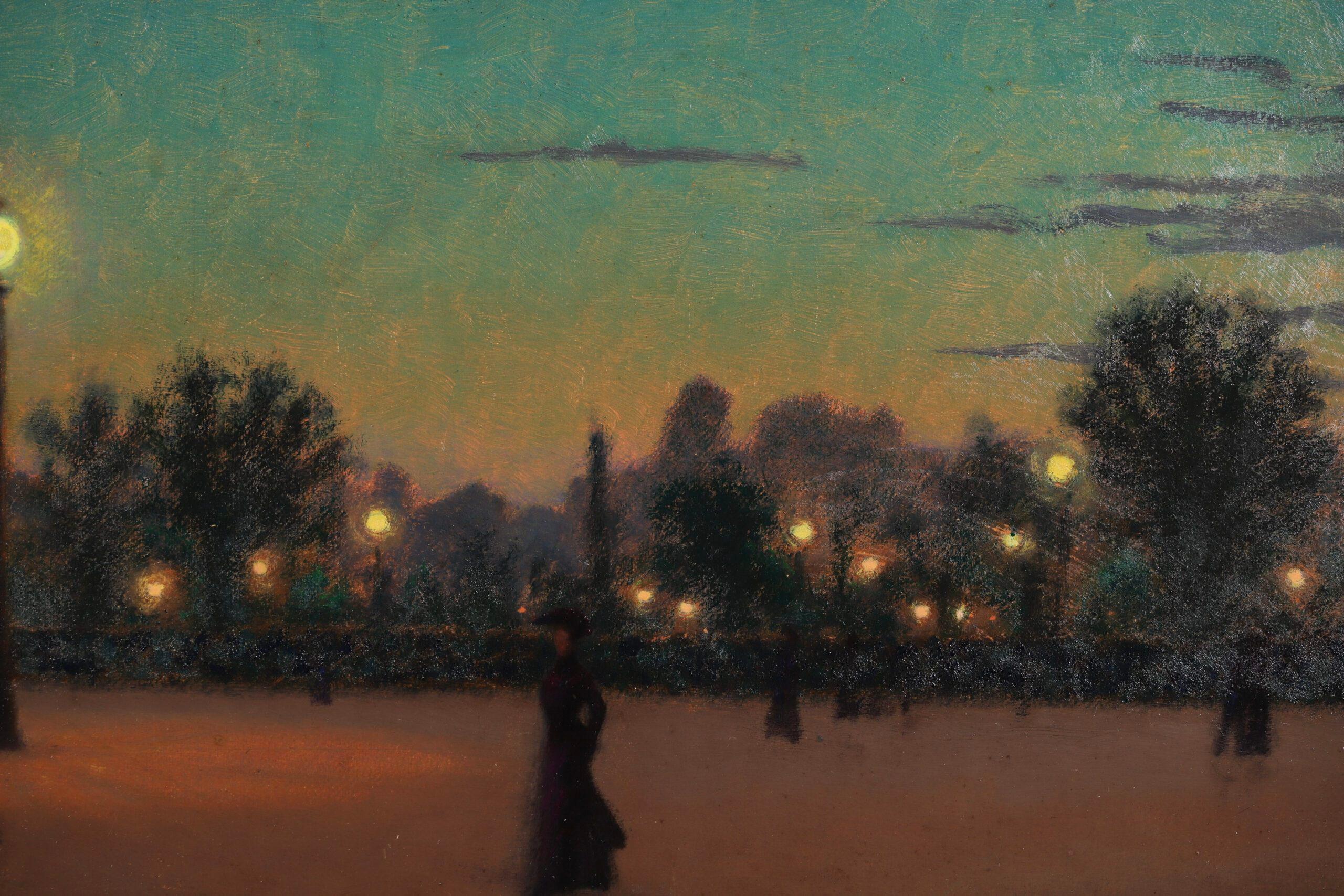 Nocturne - Figure impressionniste dans un paysage peint à l'huile de Charles Lacoste en vente 4