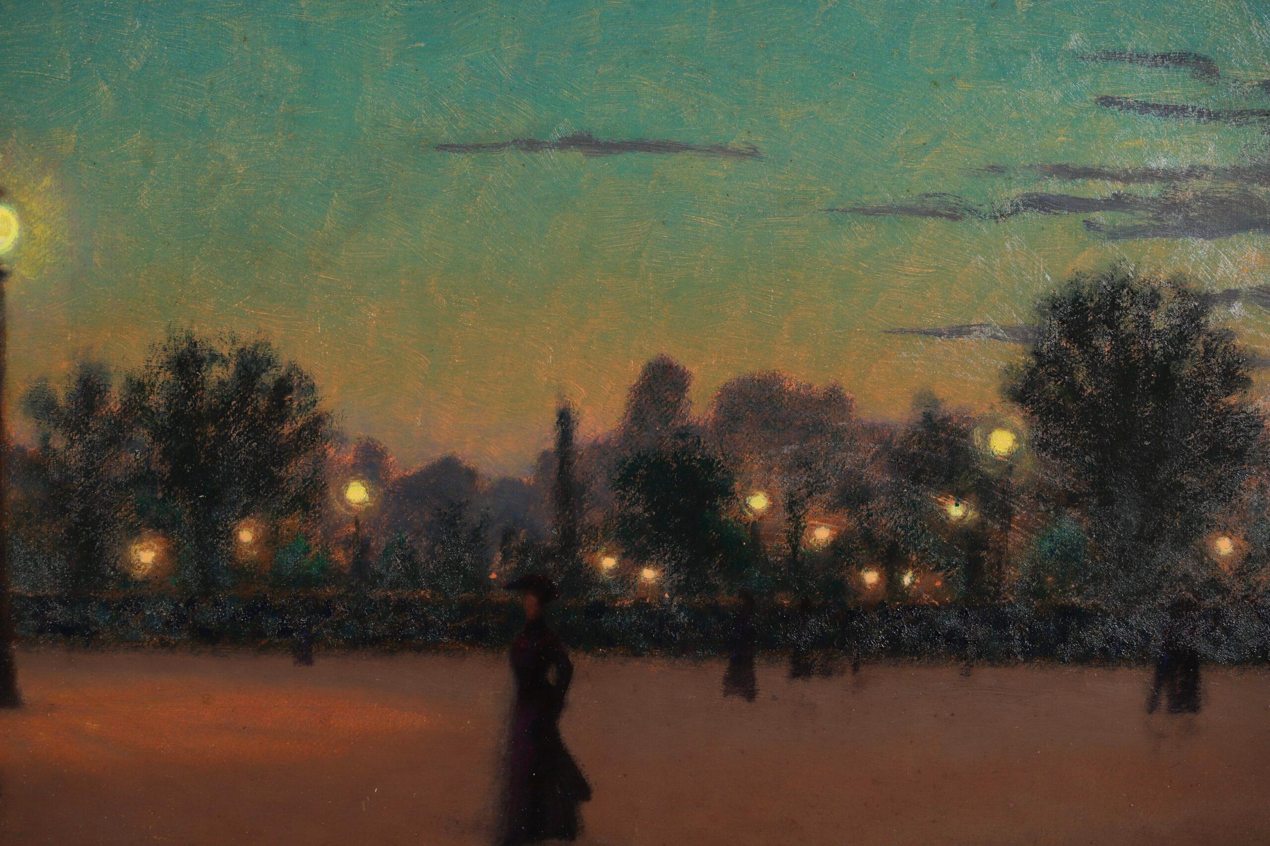 Nocturne - Impressionist Figure in Landscape Oil Painting by Charles Lacoste For Sale 2