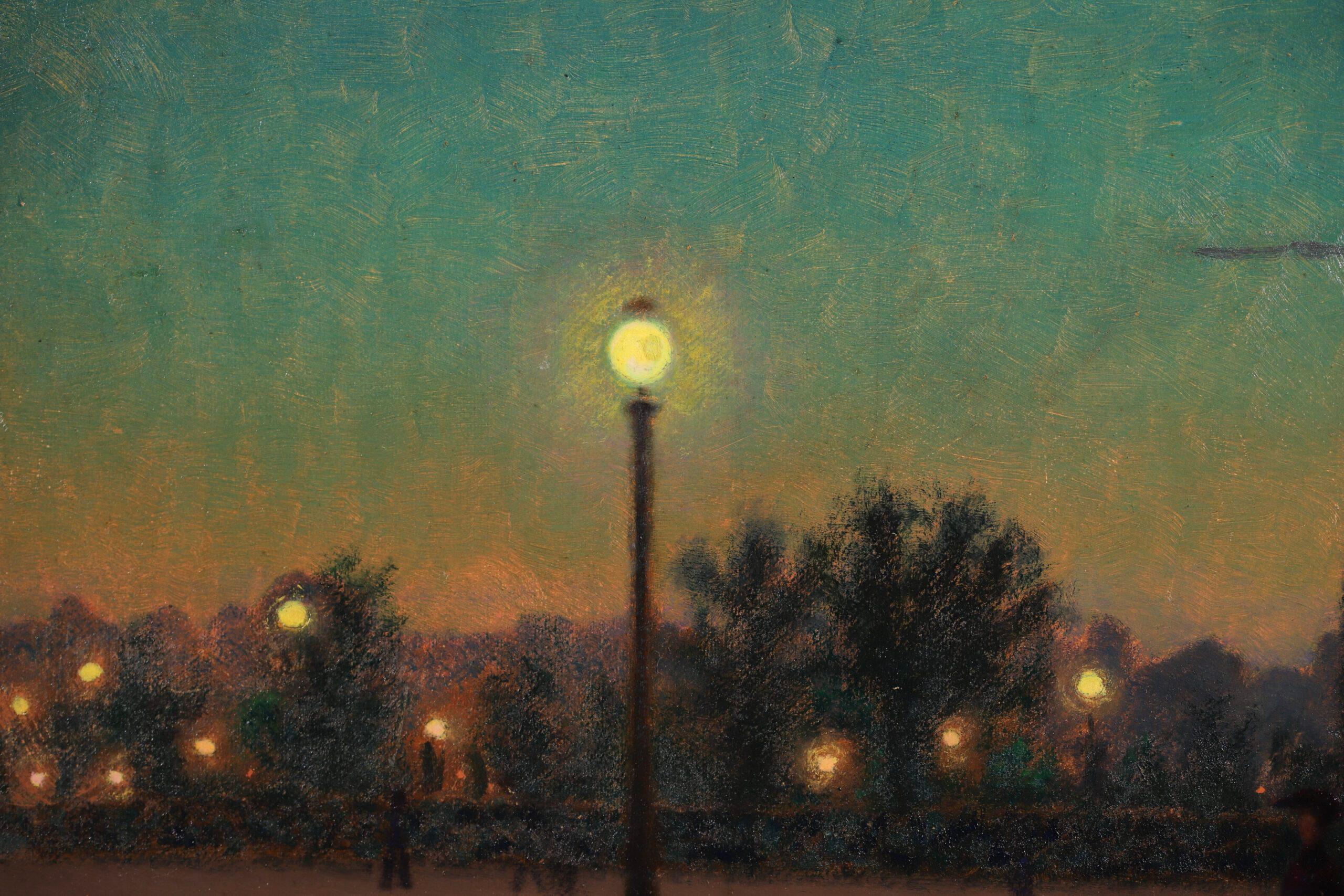 Nocturne - Figure impressionniste dans un paysage peint à l'huile de Charles Lacoste en vente 5