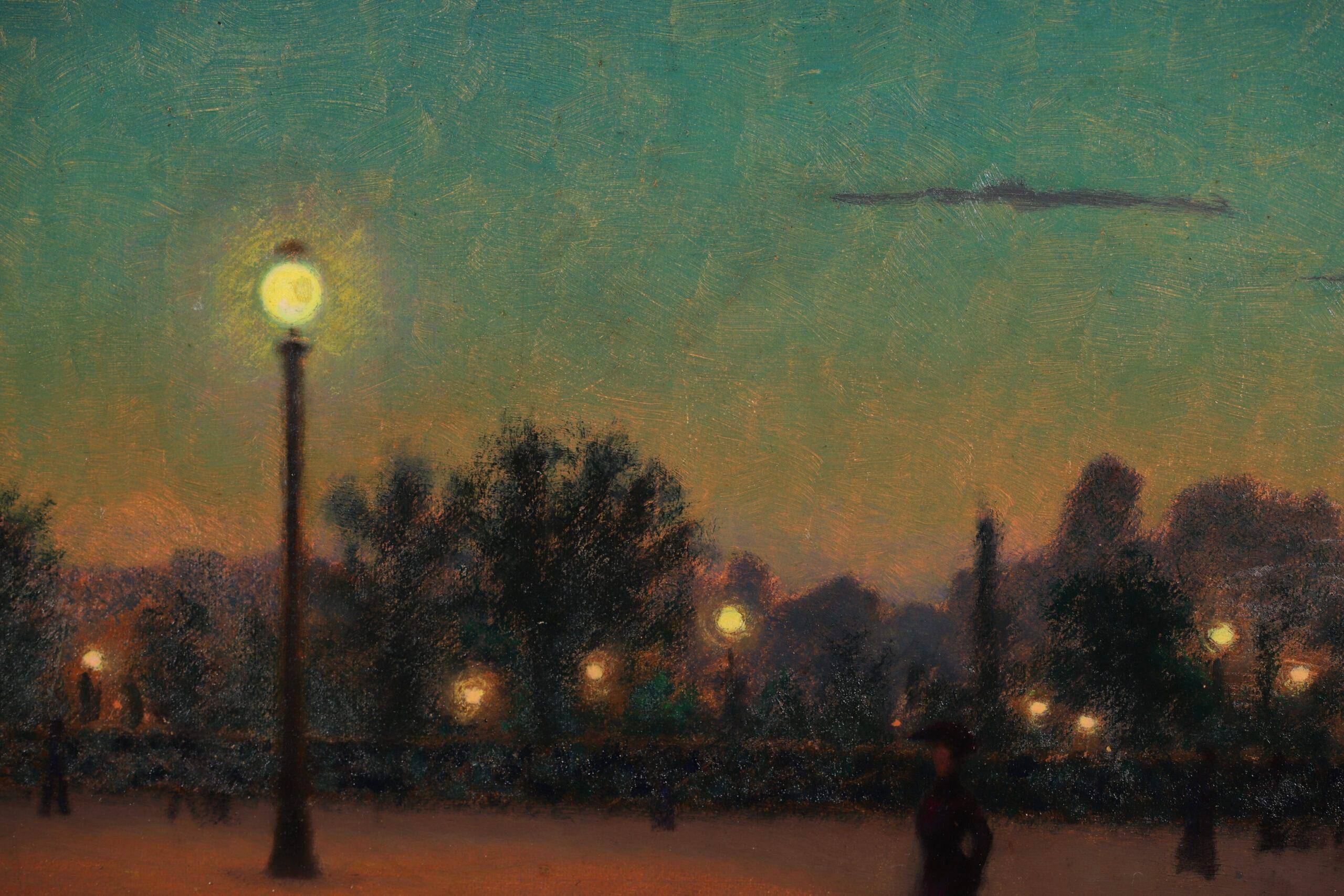 Nocturne - Figure impressionniste dans un paysage peint à l'huile de Charles Lacoste en vente 6