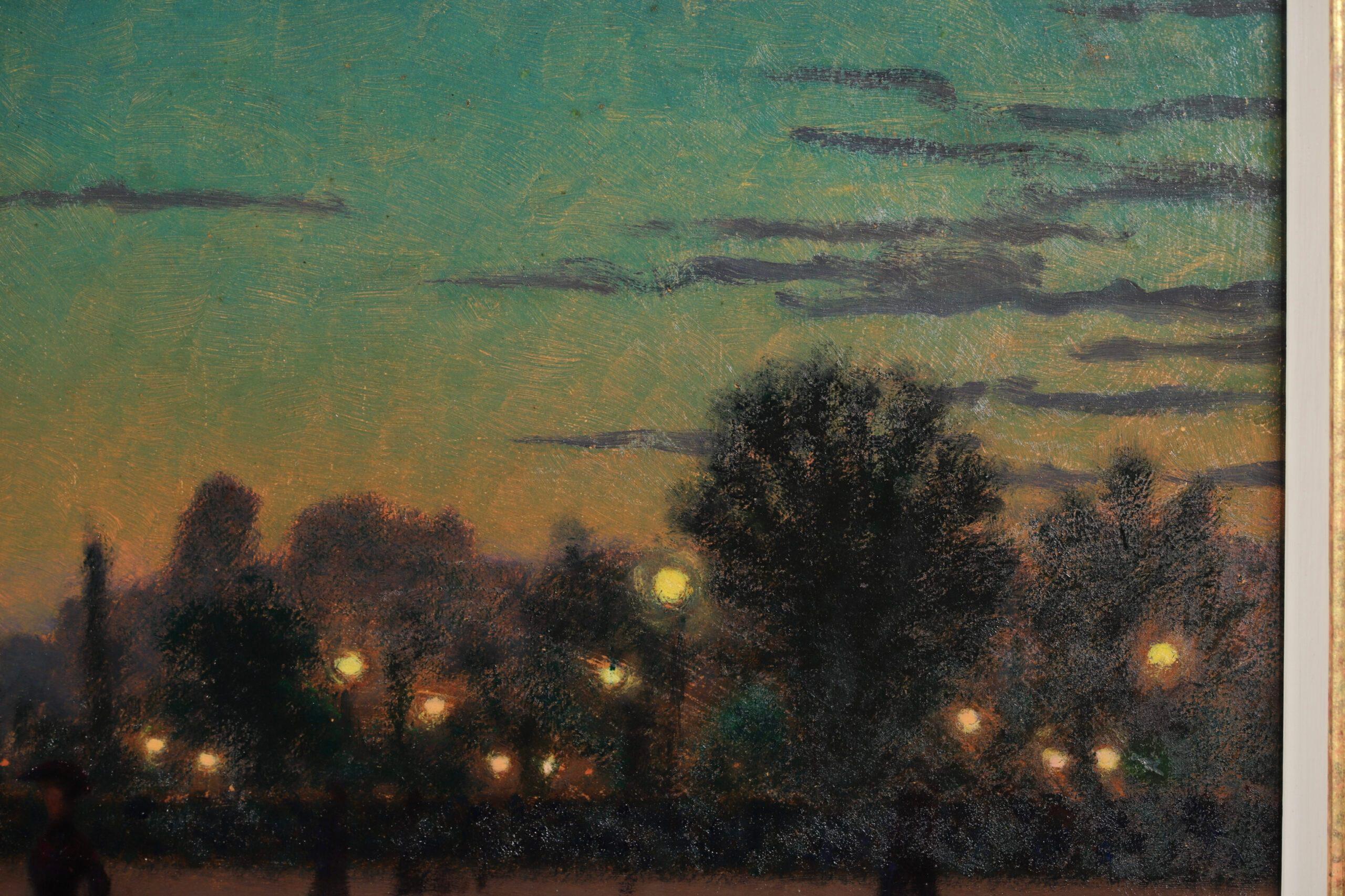 Nocturne - Figure impressionniste dans un paysage peint à l'huile de Charles Lacoste en vente 7