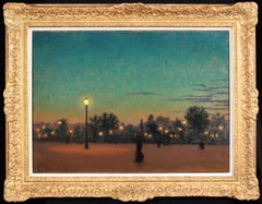 Nocturne - Impressionist Figure in Landscape Oil Painting by Charles Lacoste