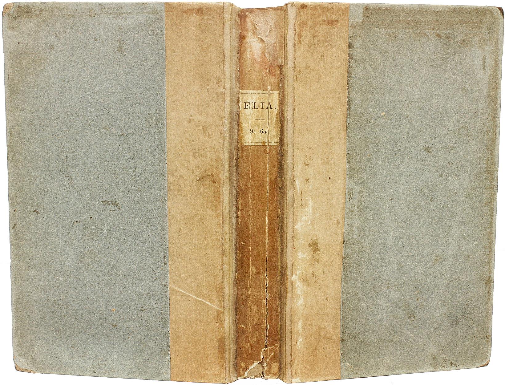AUTEUR : LAMB, Charles. 

TITRE : Elia. Essais parus sous cette signature dans le London Magazine.

ÉDITEUR : Londres : pour Taylor et Hessey, 1823.

DESCRIPTION : PREMIÈRE ÉDITION, DEUXIÈME ÉDITION NON COUPÉE DANS LES CARTONS D'ORIGINE. 1 volume,