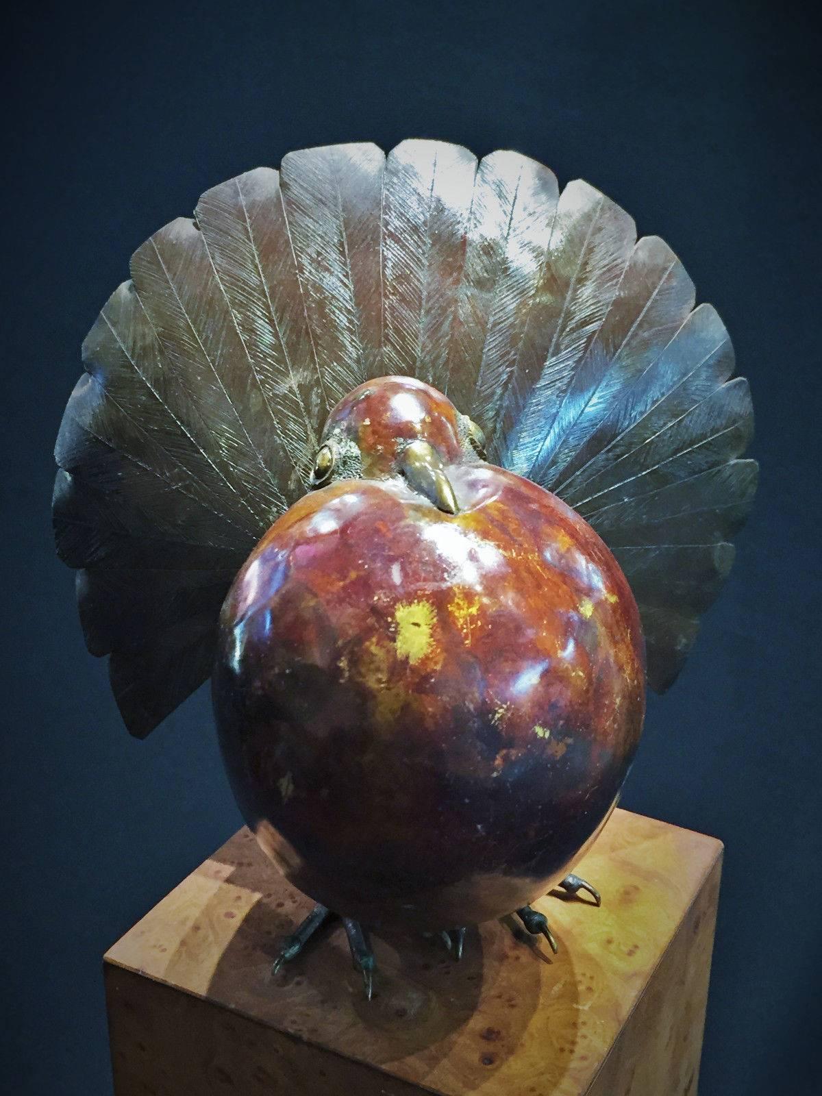 One-of-a-kind hand-hammered copper and wood sculpture by a noted local New York artist, Charles Lamb. The pigeon is freestanding on the original base.

Dimensions:
Dove: 6 x 7 inches
Base: 6.5 x 4 x 4 inches

About the Artist
Although Charles