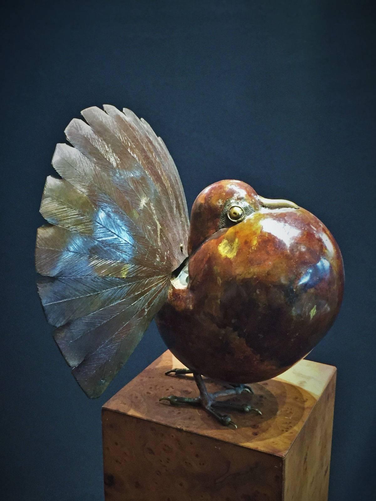 American Craftsman Charles Lamb, Pigeon, Hand-Hammered Copper Sculpture, circa 1980