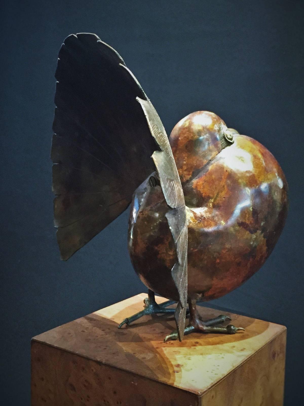 American Charles Lamb, Pigeon, Hand-Hammered Copper Sculpture, circa 1980