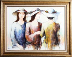 Vintage Three Sisters, Oil Portrait Painting by Charles Lanier