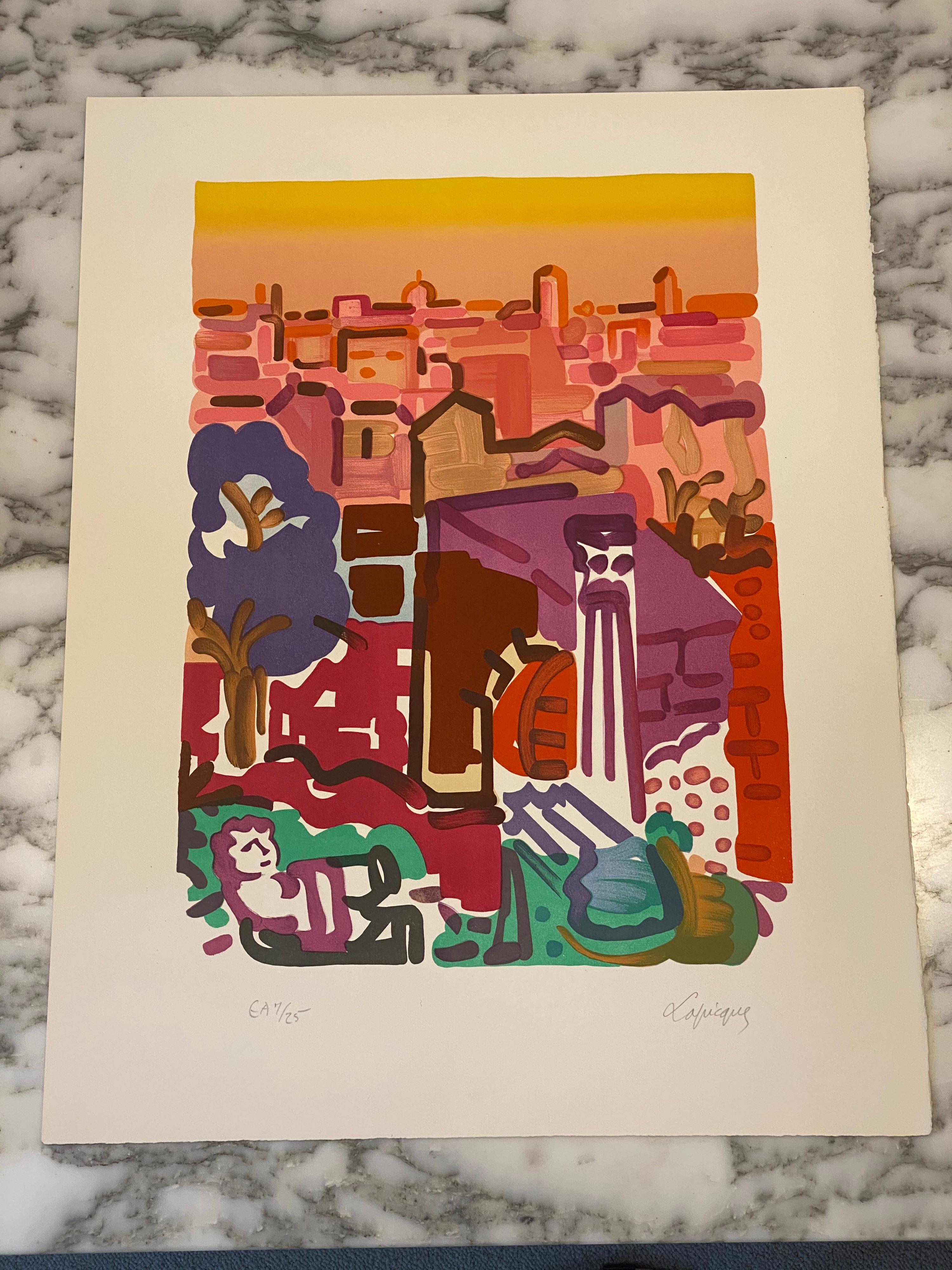 Charles Lapicque Abstract Print - French Artist Original Hand Signed Lithographyt, The Forum Fall Limited Edition 