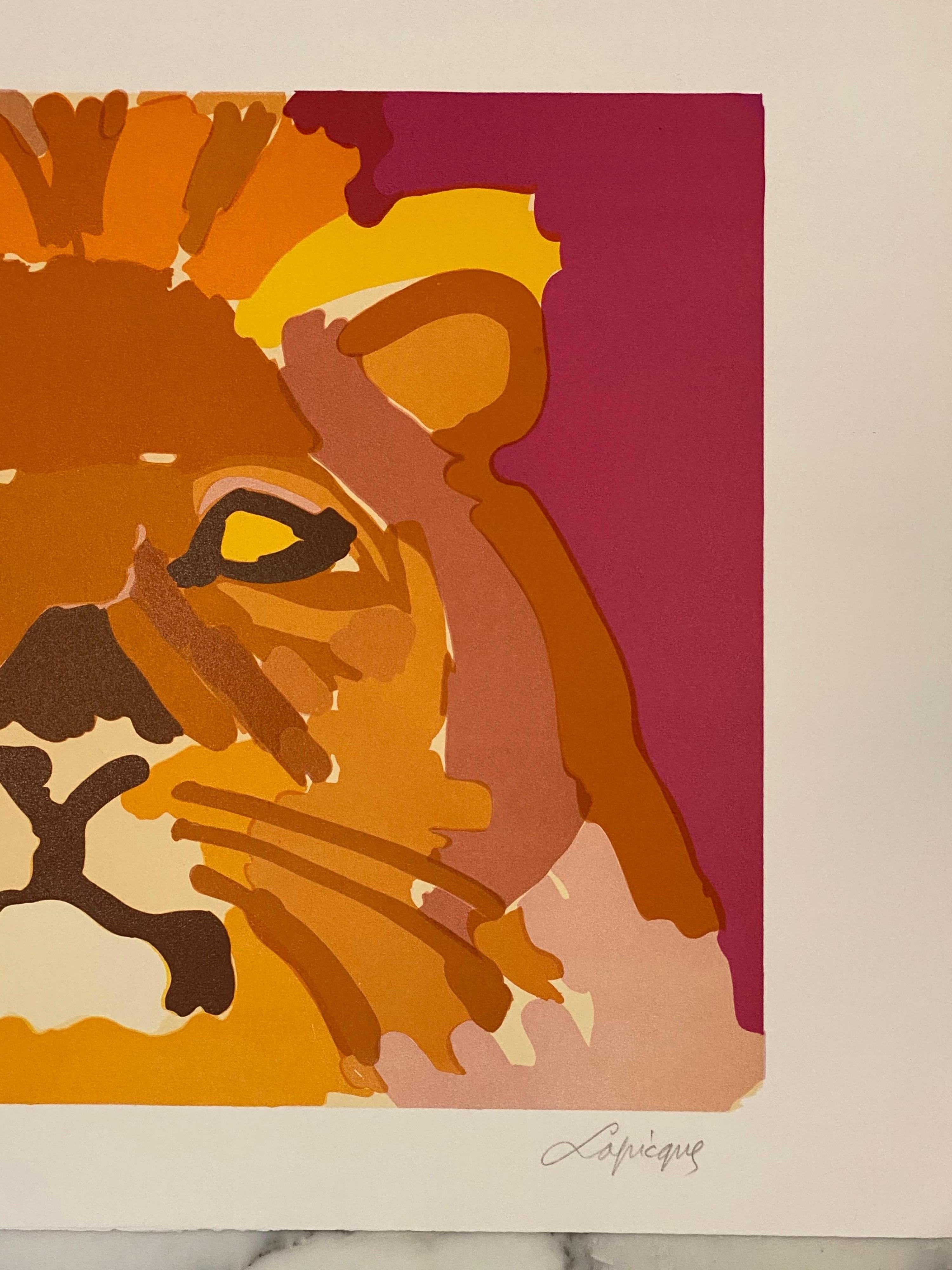 French Artist Original Lithography Lion Head, HC 