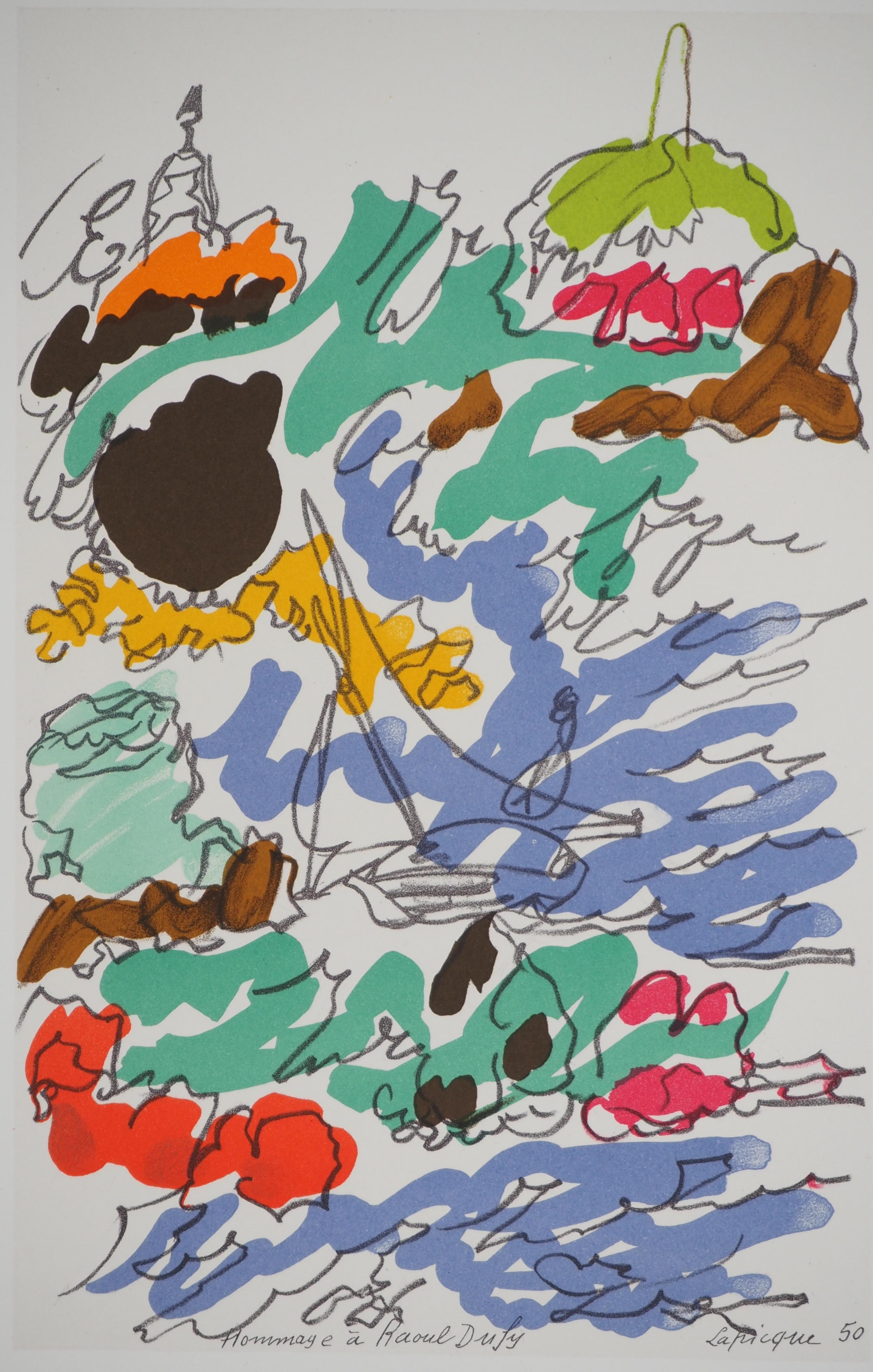 Costa Azul ; Vista de Marsella - Litografía original (Mourlot) - Print Geométrico abstracto de Charles Lapicque