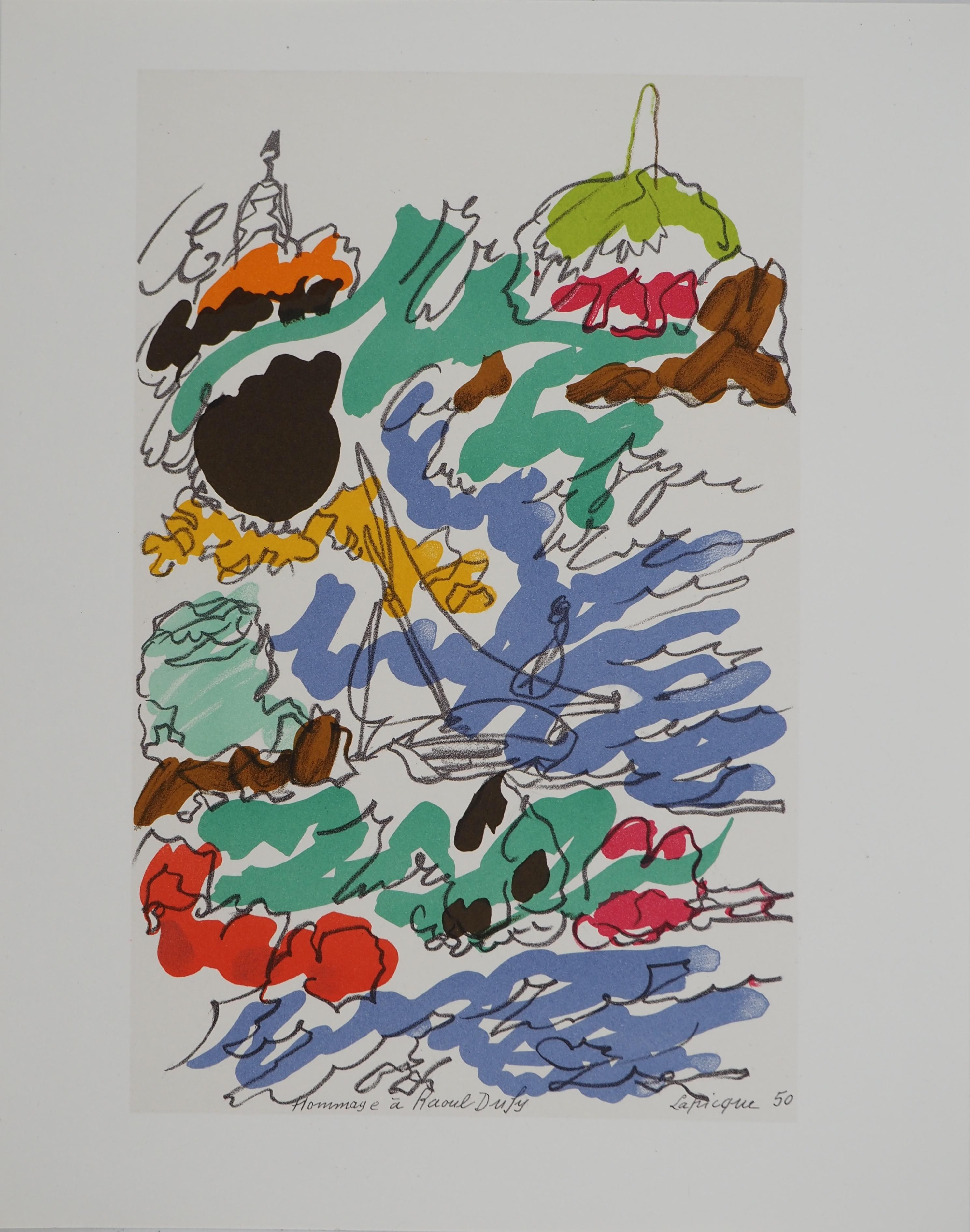 Abstract Print de Charles Lapicque - Costa Azul ; Vista de Marsella - Litografía original (Mourlot)