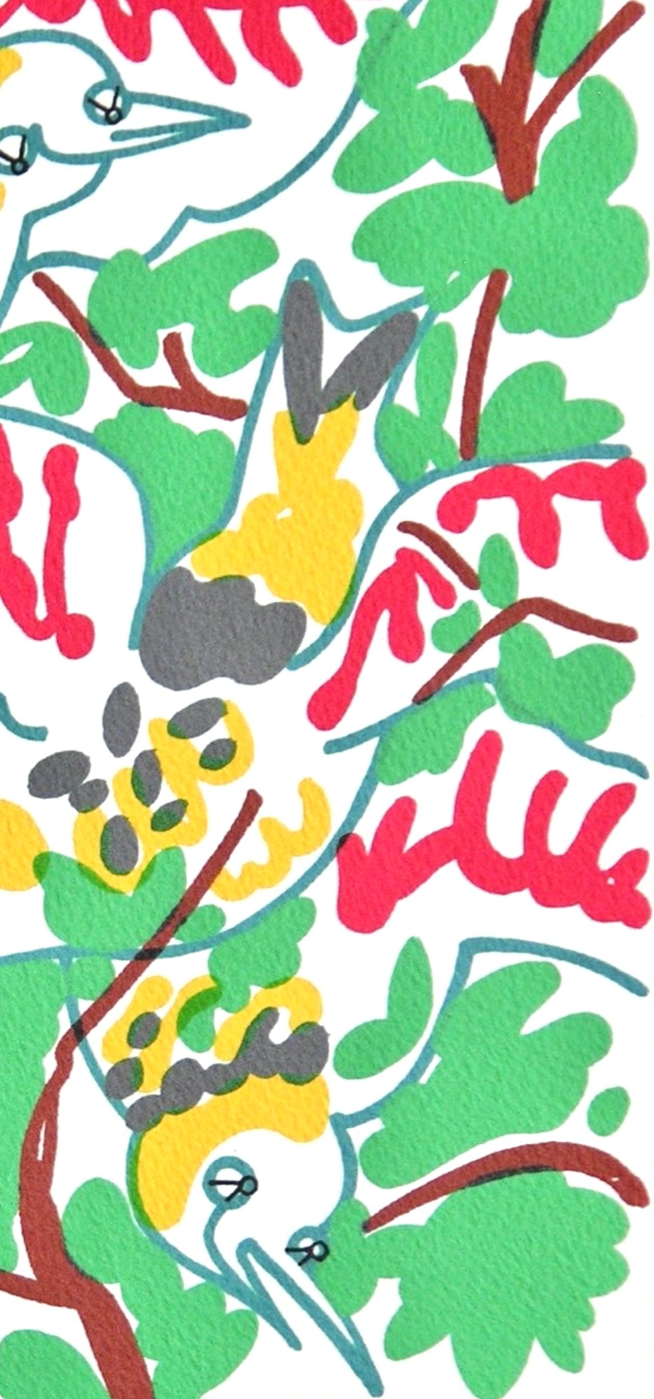 Le chant des oiseaux, Souvenirs et Portraits d'Artistes - Green Animal Print by Charles Lapicque