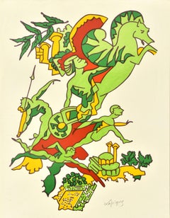 Original Vintage Sport Poster Munich Olympics 1972 Green Horse Charles Lapicque