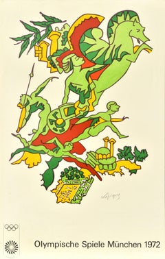 Poster sportivo originale d'epoca delle Olimpiadi di Monaco di Baviera 1972 Greene & Greene Charles Lapicque