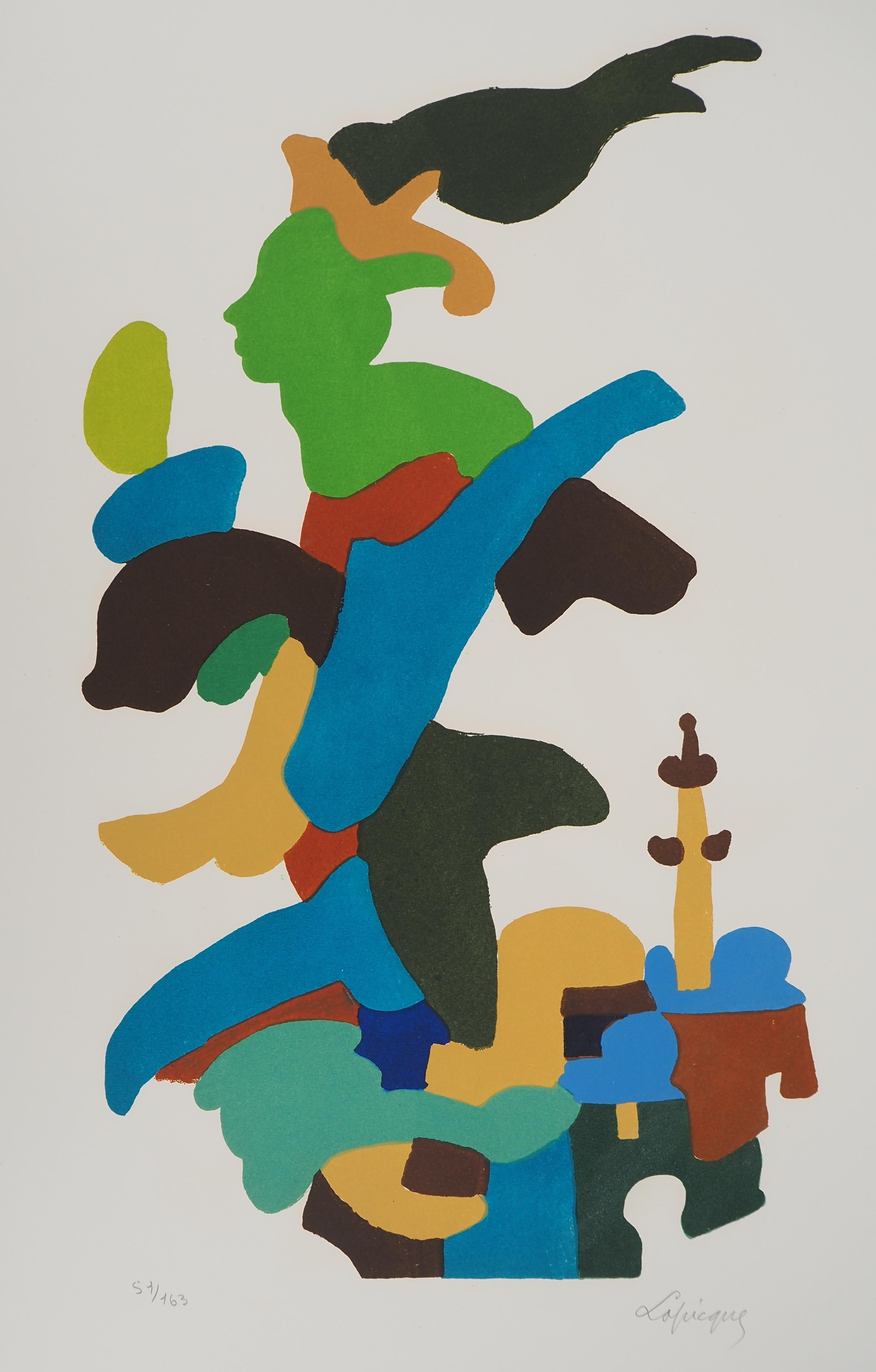 Deporte : La Llama Olímpica - Litografía original, FIRMADA A MANO - Print Moderno de Charles Lapicque