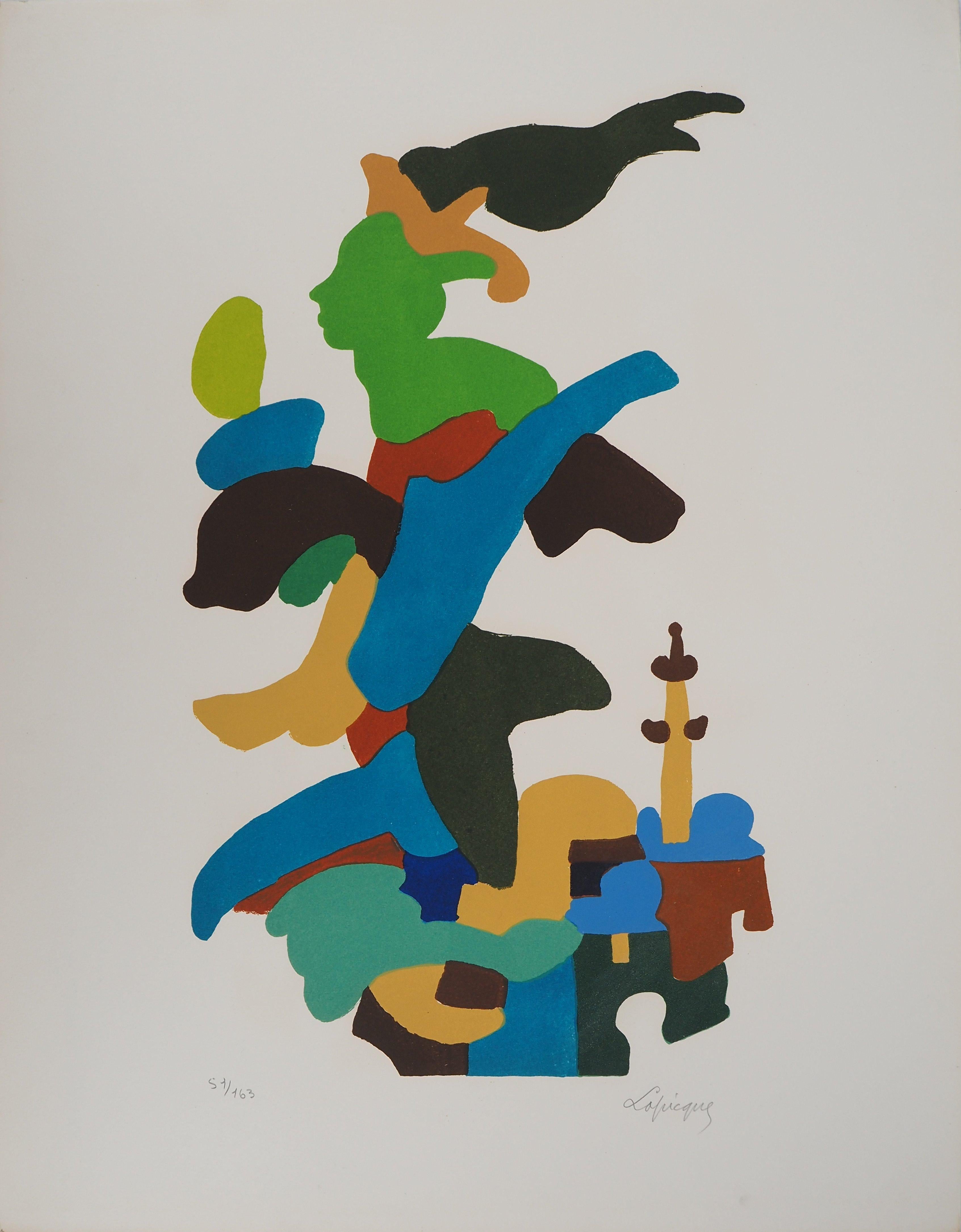 Figurative Print de Charles Lapicque - Deporte : La Llama Olímpica - Litografía original, FIRMADA A MANO